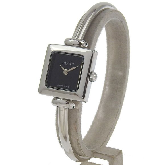 GUCCI Bangle watch Watches 1900L blackDial Stainless Steel Quartz Analog d...